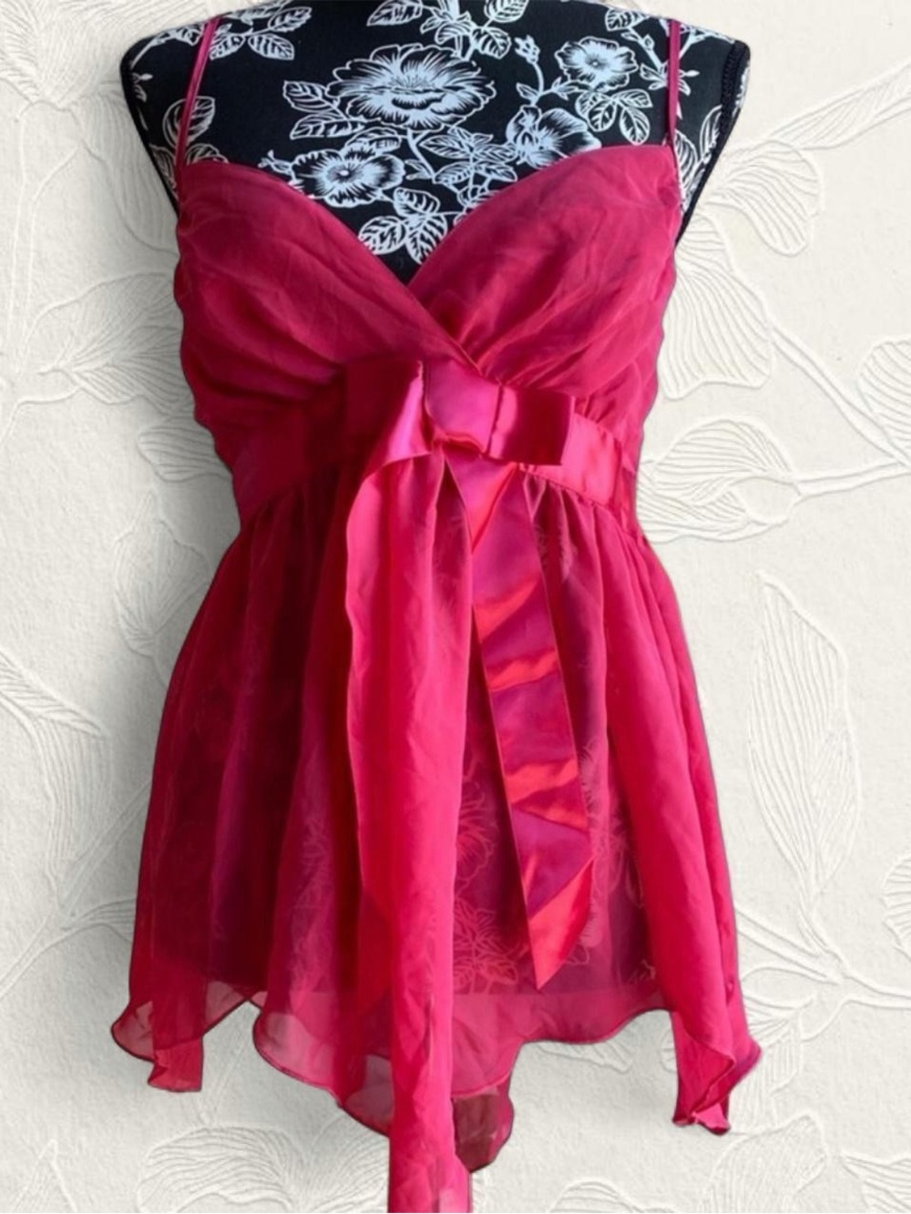 Y2k Women’s Cami Style Handkerchief Hem Babydoll Top With Ribbon Bow Size S